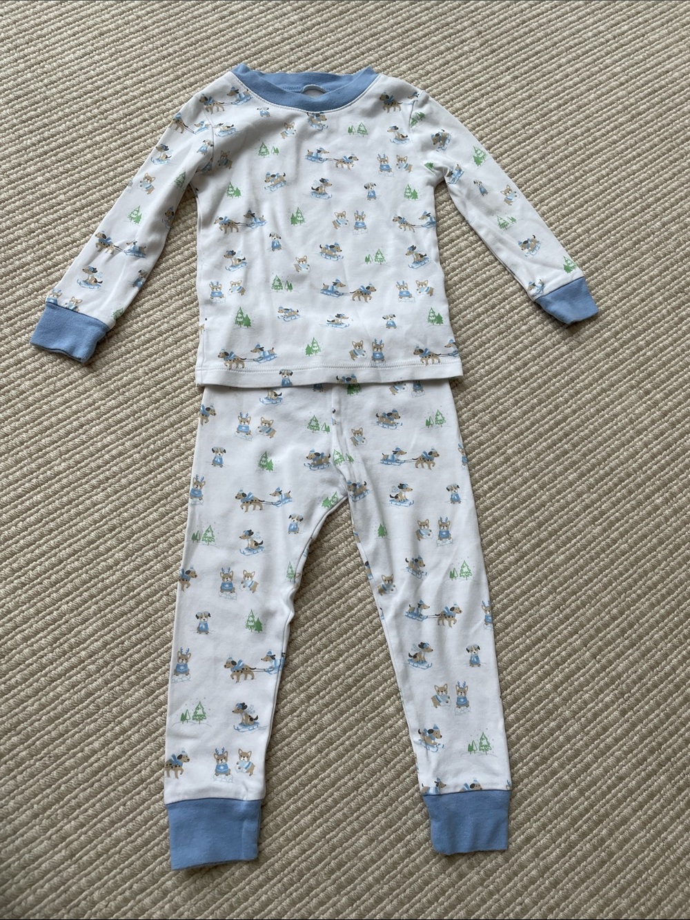 Kissy Kissy White Pajama Set with Light Blue Trim and Woodland Print